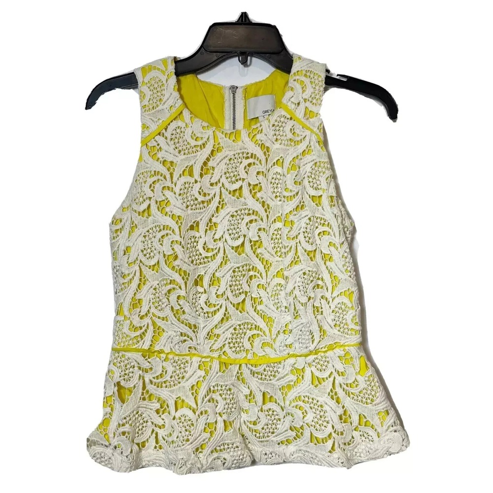 Anthropologie Greylin‎ Lace Peplum Tank Top Size S Yellow Sleeveless Floral